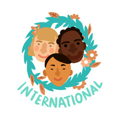 Wall Mural - International Faces Emblem