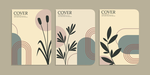 Wall Mural - boho book cover set.botanical abstract style and floral design. For notebooks, planners, brochures, books, catalogs, cards, invitations etc. Vector illustration.