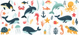 Fototapeta Pokój dzieciecy - marine life set, whale, fish, dolphin isolated, vector