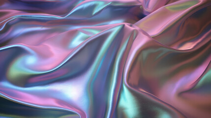 Rainbow Wavy smooth wavy elegant holographic silk cloth texture design neon curved wave Satin series shot Background, Generative AI