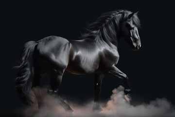 Wall Mural - Gorgeous stallion on black background, stunning illustration generated by Ai