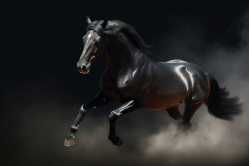 Wall Mural - Gorgeous horse galloping through the clouds of smoke and dust, stunning illustration generated by Ai