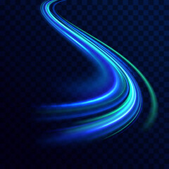 The effect of speed on a blue background.  Abstract light lines of movement and speed with white color glitters.