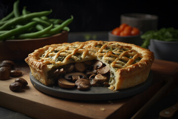 Beef and mushroom pie with a side of green beans