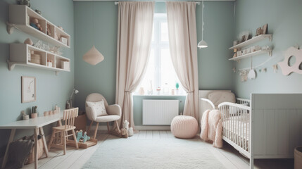 Wall Mural - Modern minimalist nursery room in scandinavian style. AI generated