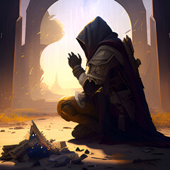 Destiny Warlock praying in front of The Traveller,art ,walpaper