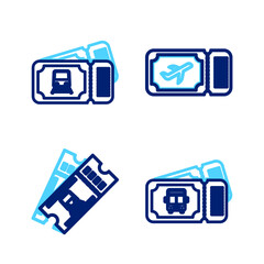 Sticker - Set line Bus ticket, Train, Airline and icon. Vector