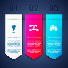 Poster - Set Medieval flag, Catapult shooting stones and Wooden four-wheel cart. Business infographic template. Vector