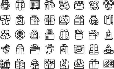 Wall Mural - Buying Christmas gifts icons set outline vector. Box price. Offer pack