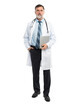 © opolja - full body picture of a mature doctor holding a notepad, on transparent background