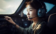 © Surachetsh - A skilled and confident female pilot takes control of an airplane, soaring through the skies with expertise and precision. generative AI
