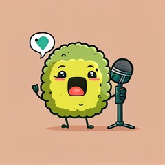 Sticker - cute bergamot cartoon character singing into the microphone, cartoon style, modern simple illustration, created with generative ai