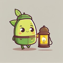 Sticker - cute bergamot cartoon character with a lantern, cartoon style, modern simple illustration, created with generative ai