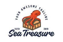 Kraken Squid Octopus With Treasure For T Shirt Logo Design