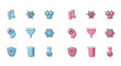 © Oksana - Set line Radioactive in shield, Laboratory glassware or beaker, Test tube and flask chemical, Funnel filter, Chemical formula, Human head radiation and Biohazard symbol icon. Vector