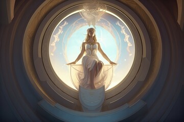 Girl on magic portal. Generate Ai