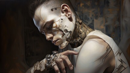  Cyborg man. Ai robot sci-fi technology paining style illustration created with generative ai