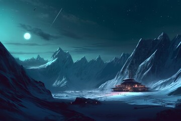 Wall Mural - Night moon landscape planet. Generate Ai