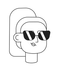 Canvas Print - Cool light haired girl with sunglasses monochromatic flat vector character head. Editable black white cartoon face emotion. Hand drawn lineart ink spot illustration for web graphic design, animation