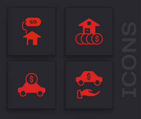 Sticker - Set Car rental, House with dollar, and icon. Vector