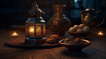 Wall Mural - Arabic lantern of ramadan celebration background. AI generated