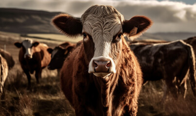 close up photo of cattle in its natural habitat. Generative AI