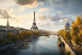 Fototapeta Miasta - View of the Eiffel Tower and the Seine river in Paris, France, Generative Ai