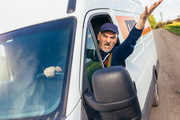 Angry driver shouting in his vehicle