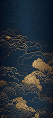 texture, a template is shown with gold cloud designs, chinese style ,empty on central dark blue and 