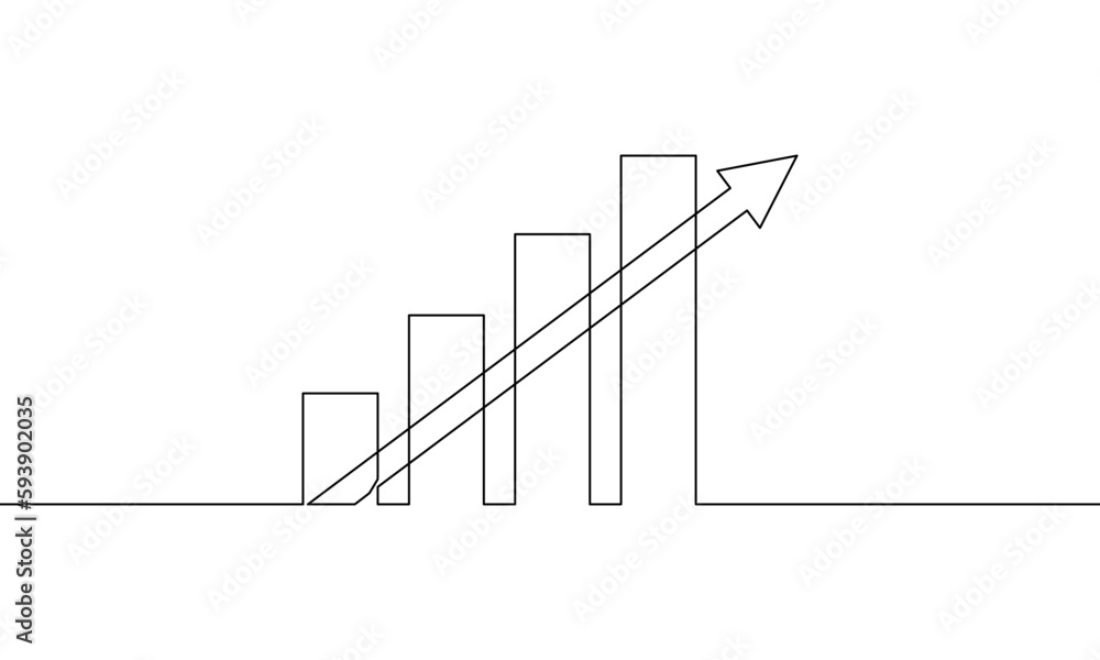 Continuous line drawing of graph business icon. bar chart, growth up ...