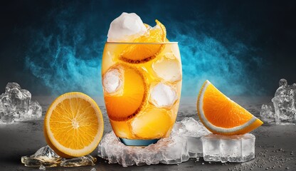 Sticker - Lemonade with a twist, poured over ice and garnished with an orange piece. Generative AI