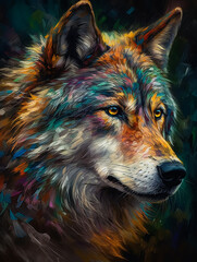 Wall Mural - colorful magestic wolf. Generative AI