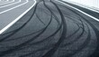 Abstract texture surface and background of car tire drift skid mark on road race track, Black tire mark on street race track, Automobile and automotive concept