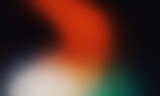 Orange white green illuminated spots on black, grainy gradient background, color noise texture effect, copy space. Abstract color gradient background, film grain texture, blurred orange gray. 