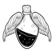 Hand drawn magic bottle. Vial of poison. Vector illustration isolated. Tattoo design, magic symbol for your use.