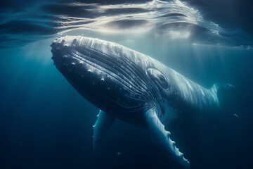 Wall Mural - big humpback whale underwater. ai generative