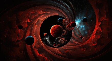 Wall Mural - Beautiful red galaxy with stars.