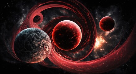 Wall Mural - Beautiful red galaxy with stars.