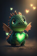 a small, cute green dragon holding a heart in her hands. congratulations on valentine's day, love. AI Generative