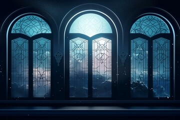 Wall Mural - Ramadan flat design of Islamic windows with moon at the night. Generative AI illustration