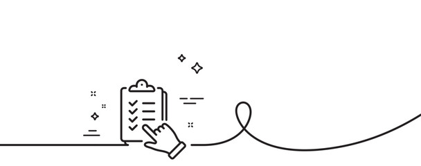 Checklist line icon. Continuous one line with curl. Clipboard document sign. Questioning survey symbol. Checklist single outline ribbon. Loop curve pattern. Vector