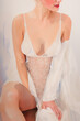 © Valentina Watercolor - Watercolor drawing of an elegant, slim, sexy girl in lingerie. Generative AI.