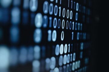 decoding the binary numbers on a computer screen, shallow depth of field