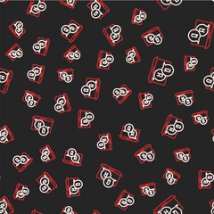 Wall Mural - Line Speech bubbles with Question and Answer icon isolated seamless pattern on black background. Q and A symbol. FAQ sign. Chat speech bubble and chart. Vector