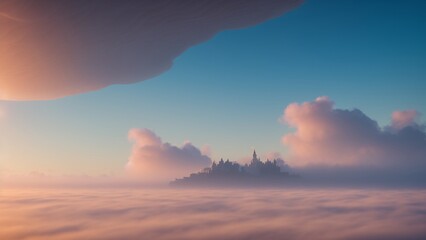Wall Mural - A Tasteful View Of A City In The Distance With A Cloud Bank Below AI Generative
