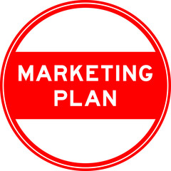 Poster - Red color round seal sticker in word marketing plan on white background