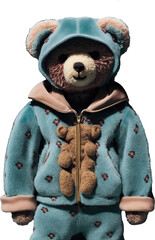 Sticker - Cute, funny teddy bear dressed in fashionable modern clothes. Isolated bear slogan with a bear doll. Generative AI