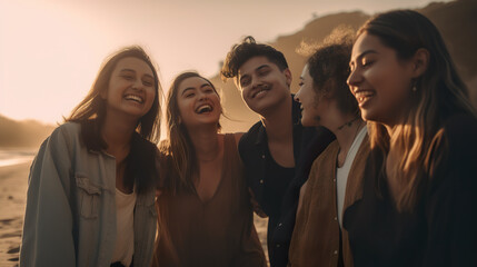 Diverse group of friends, smiling and laughing together, young and active teenagers, AI generative