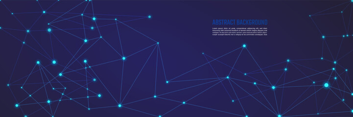 Abstract background and geometric pattern with connecting the dots and lines. Networking concept, internet connection and global communication for banner design or header