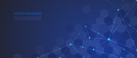 Abstract background and geometric pattern with connecting the dots and lines. Networking concept, internet connection and global communication for banner design or header